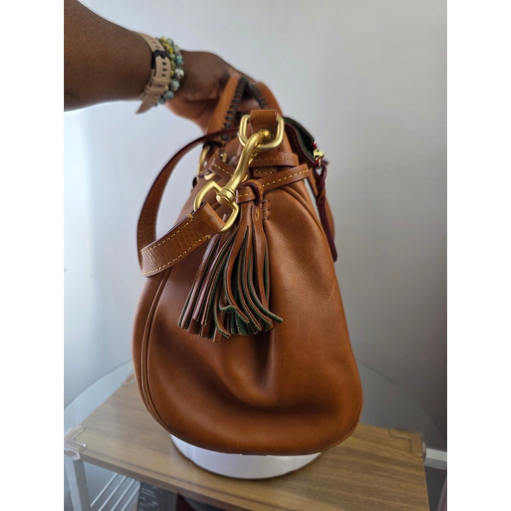 Dooney & Bourke Florentine Leather Satchel Ginger Whipstitch Tassel Bag Large - Picture 4 of 12